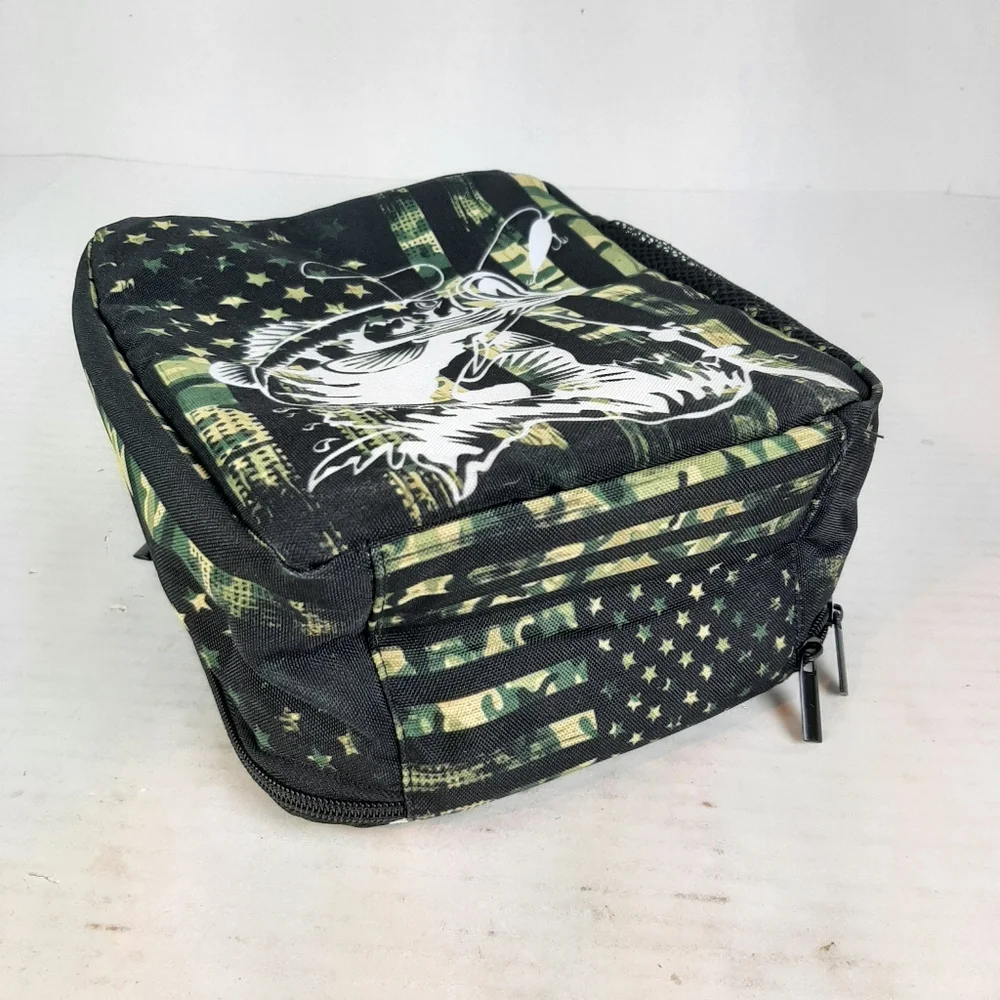 🛍Bass Fish Patriotic Camouflage Flag Insulated Zipper Lunch Bag Bottle Pocket